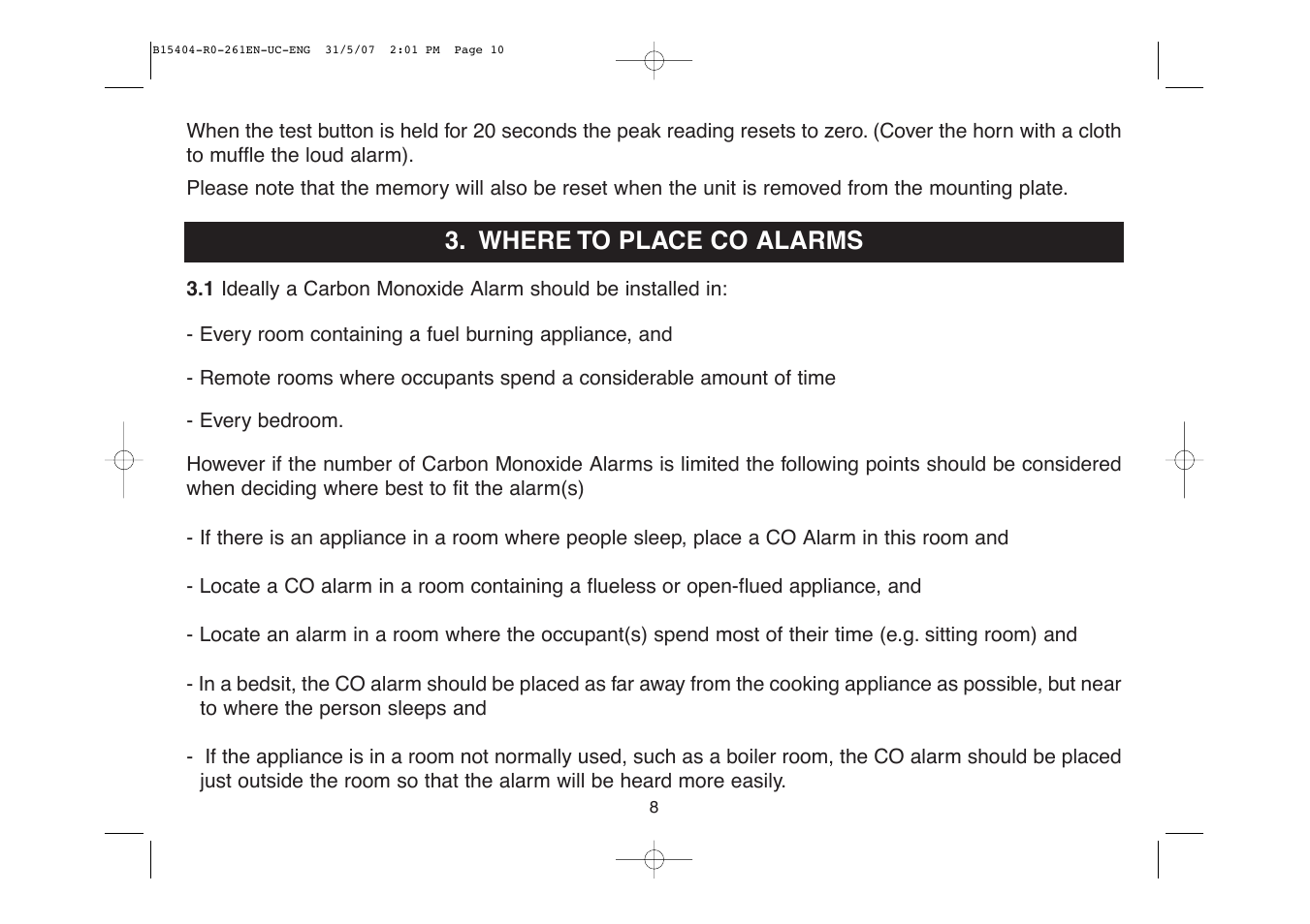 Where to place co alarms | Ei Electronics Ei 261EN User Manual | Page 10 / 32