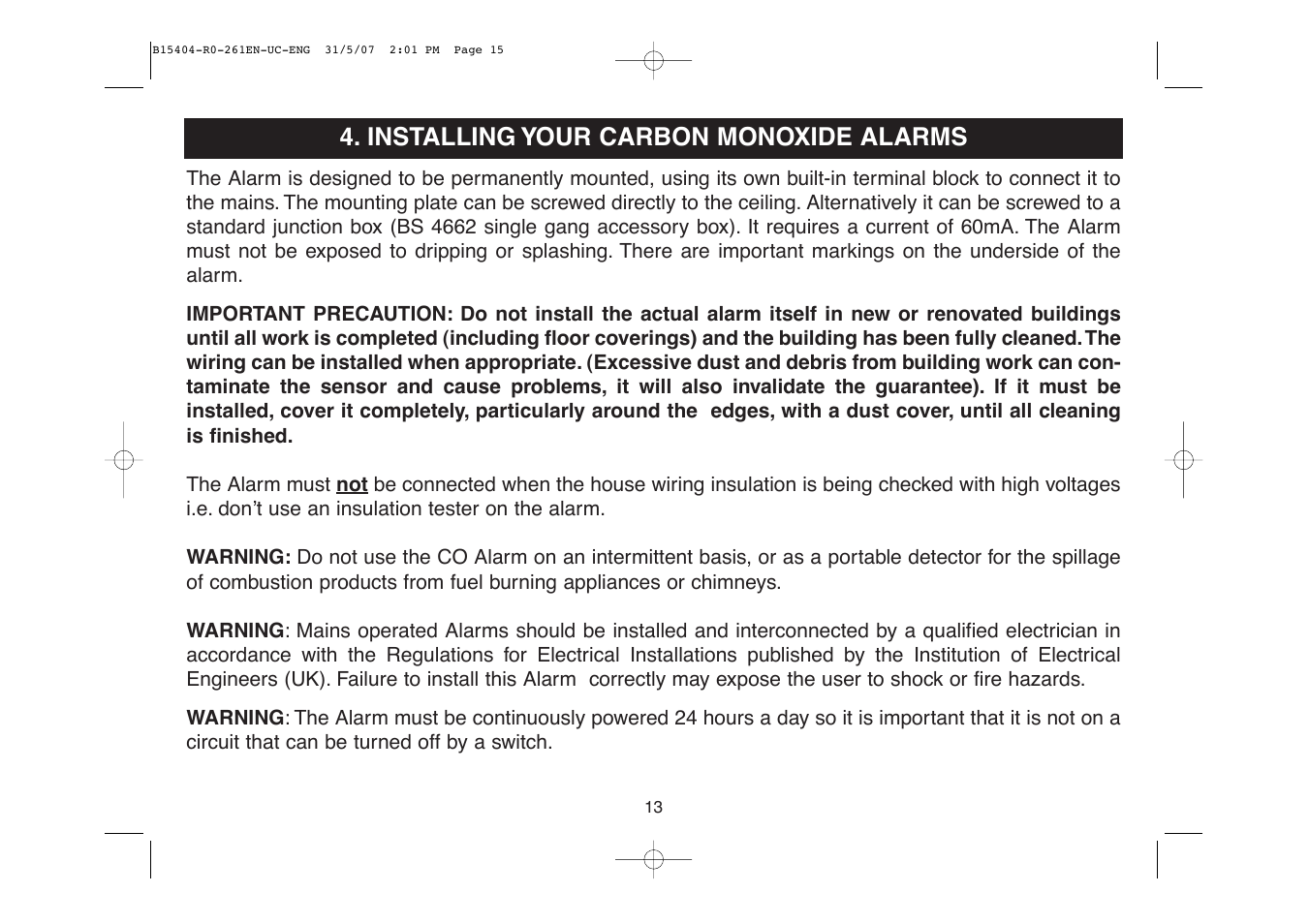 Installing your carbon monoxide alarms | Ei Electronics Ei 261EN User Manual | Page 15 / 32