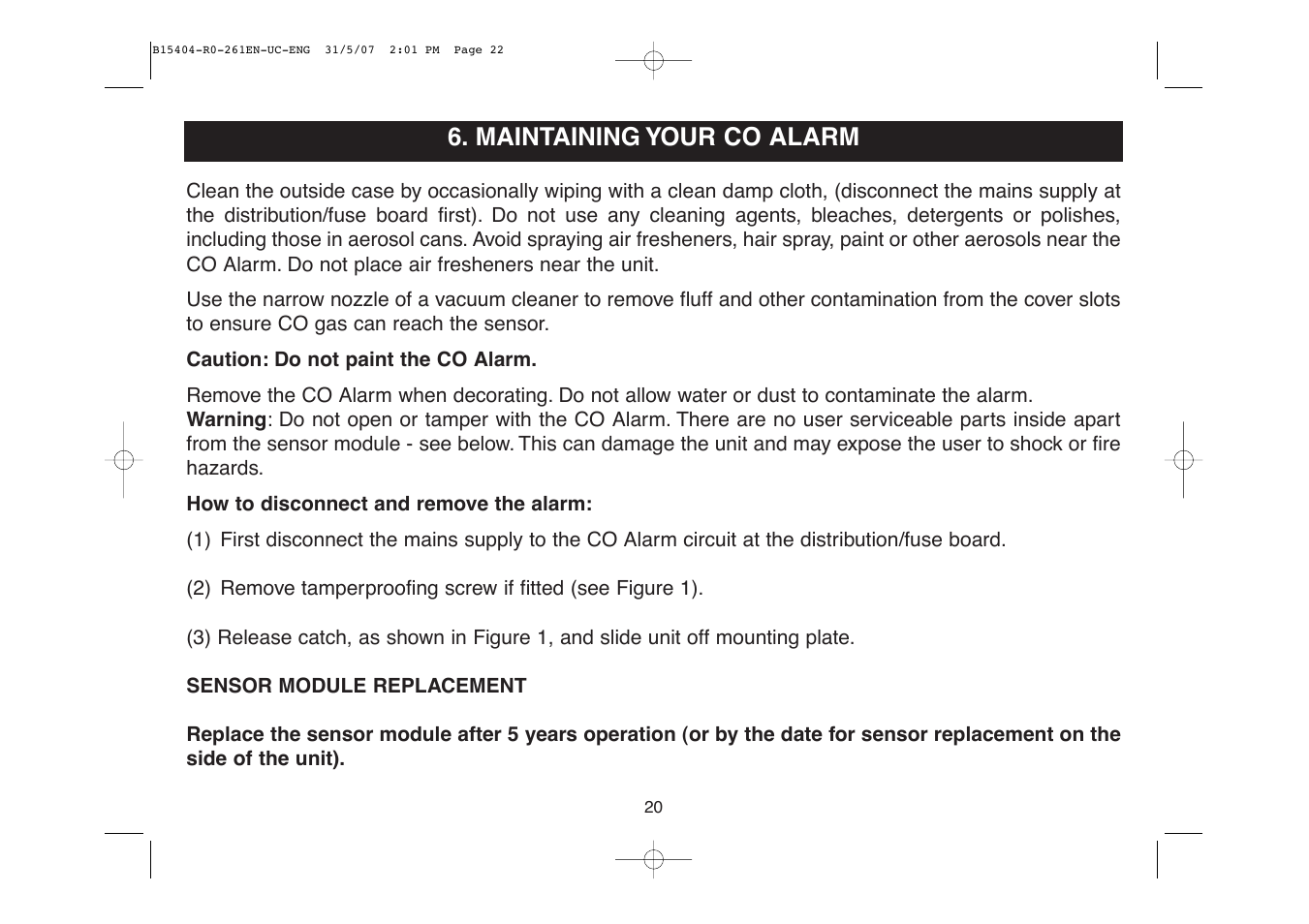 Maintaining your co alarm | Ei Electronics Ei 261EN User Manual | Page 22 / 32