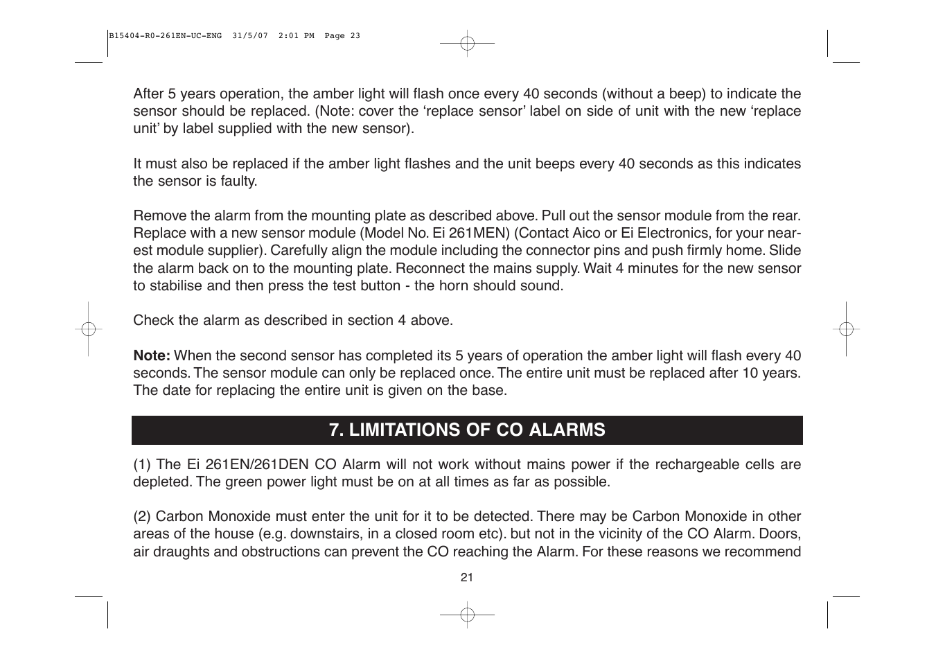 Limitations of co alarms | Ei Electronics Ei 261EN User Manual | Page 23 / 32