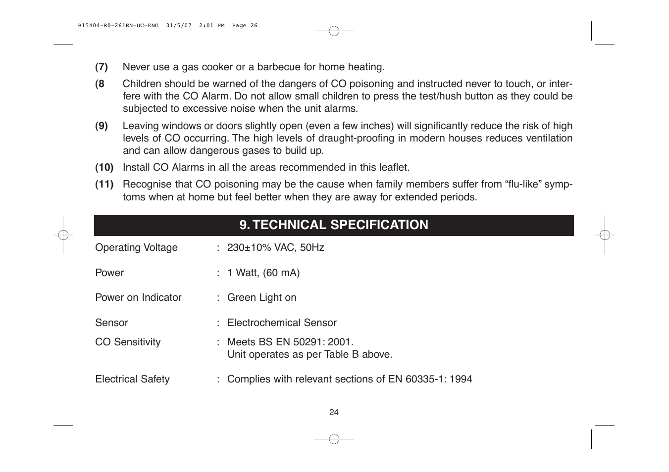 Technical specification | Ei Electronics Ei 261EN User Manual | Page 26 / 32
