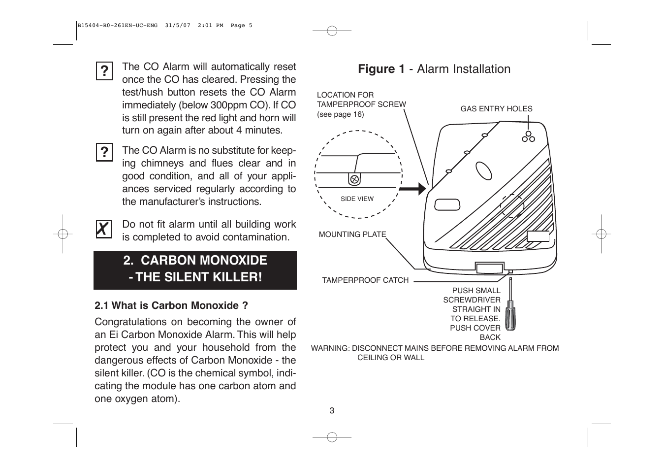 Carbon monoxide - the silent killer, Figure 1 - alarm installation | Ei Electronics Ei 261EN User Manual | Page 5 / 32