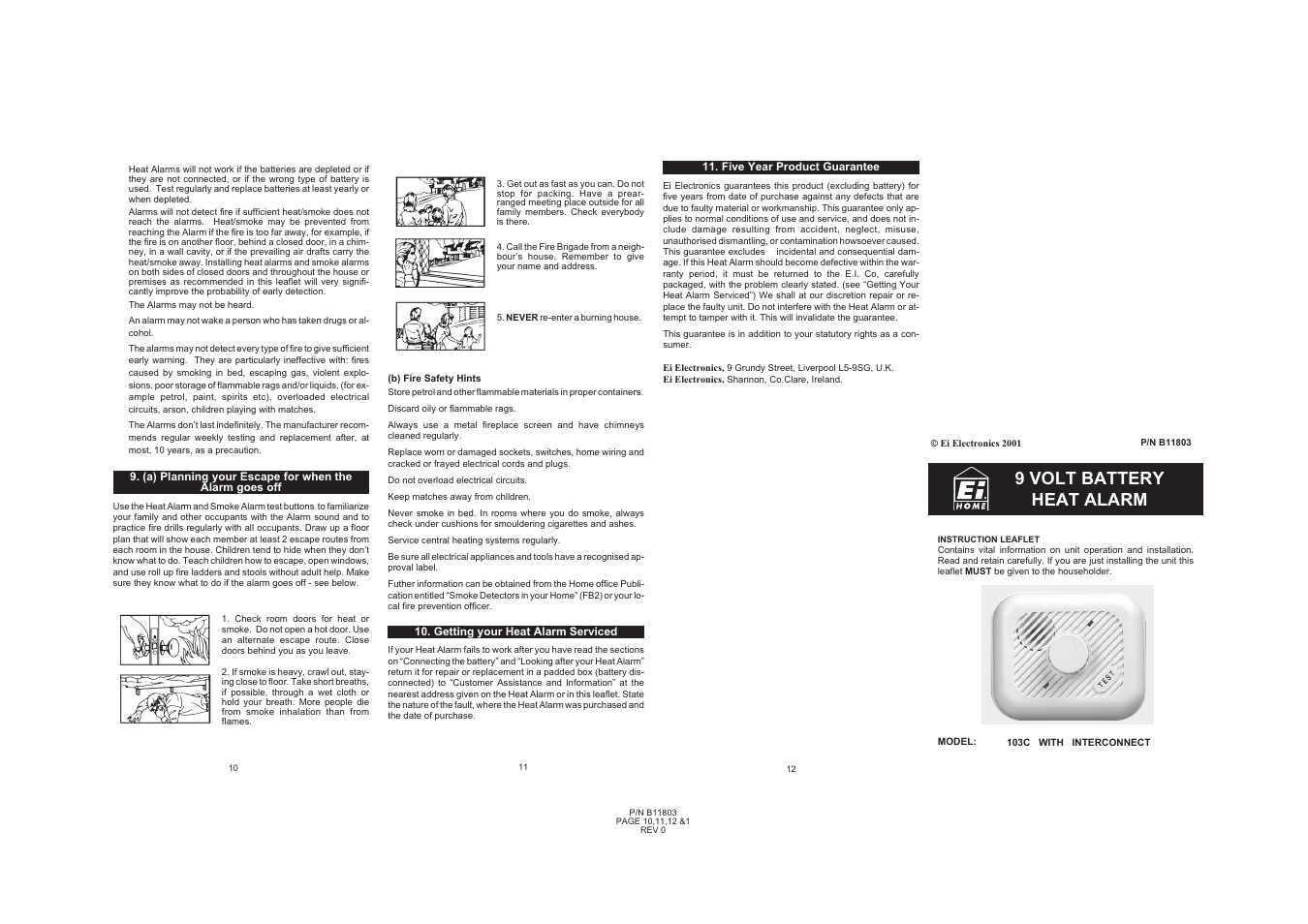 9 volt battery heat alarm | Ei Electronics EI 103C User Manual | Page 3 / 3