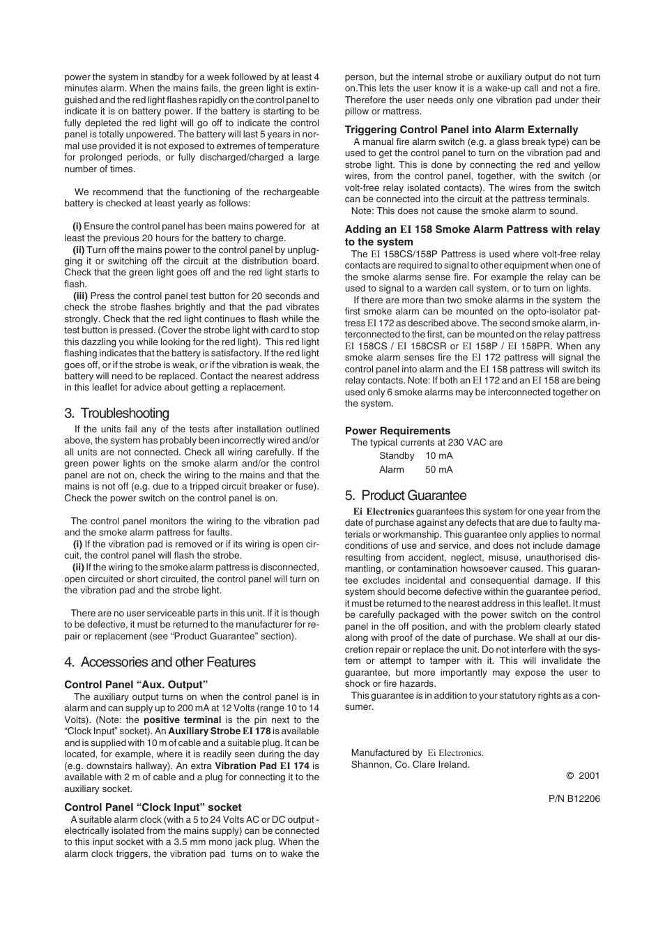 Troubleshooting, Accessories and other features, Product guarantee | Ei Electronics EI 170 User Manual | Page 3 / 3