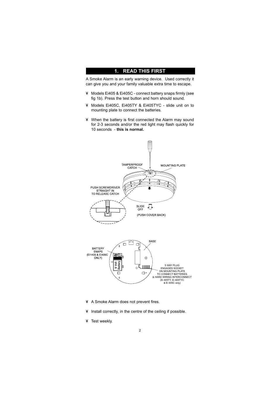 Read this first | Ei Electronics Ei 405TYC User Manual | Page 2 / 24