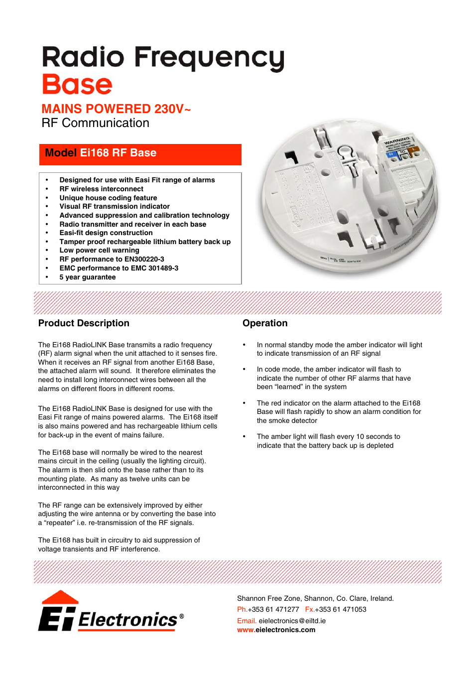 Ei Electronics RadioLINK Base Smoke & Heat Alarms Ei168 User Manual | 2 pages