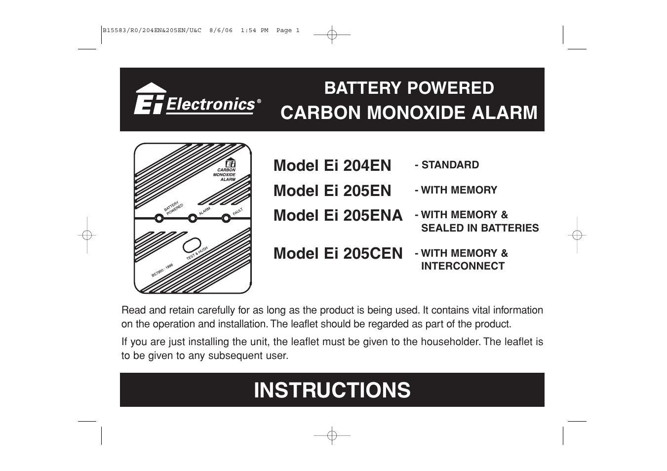 Ei Electronics Carbon Monoxide Alarm Ei 205ENA User Manual | 32 pages