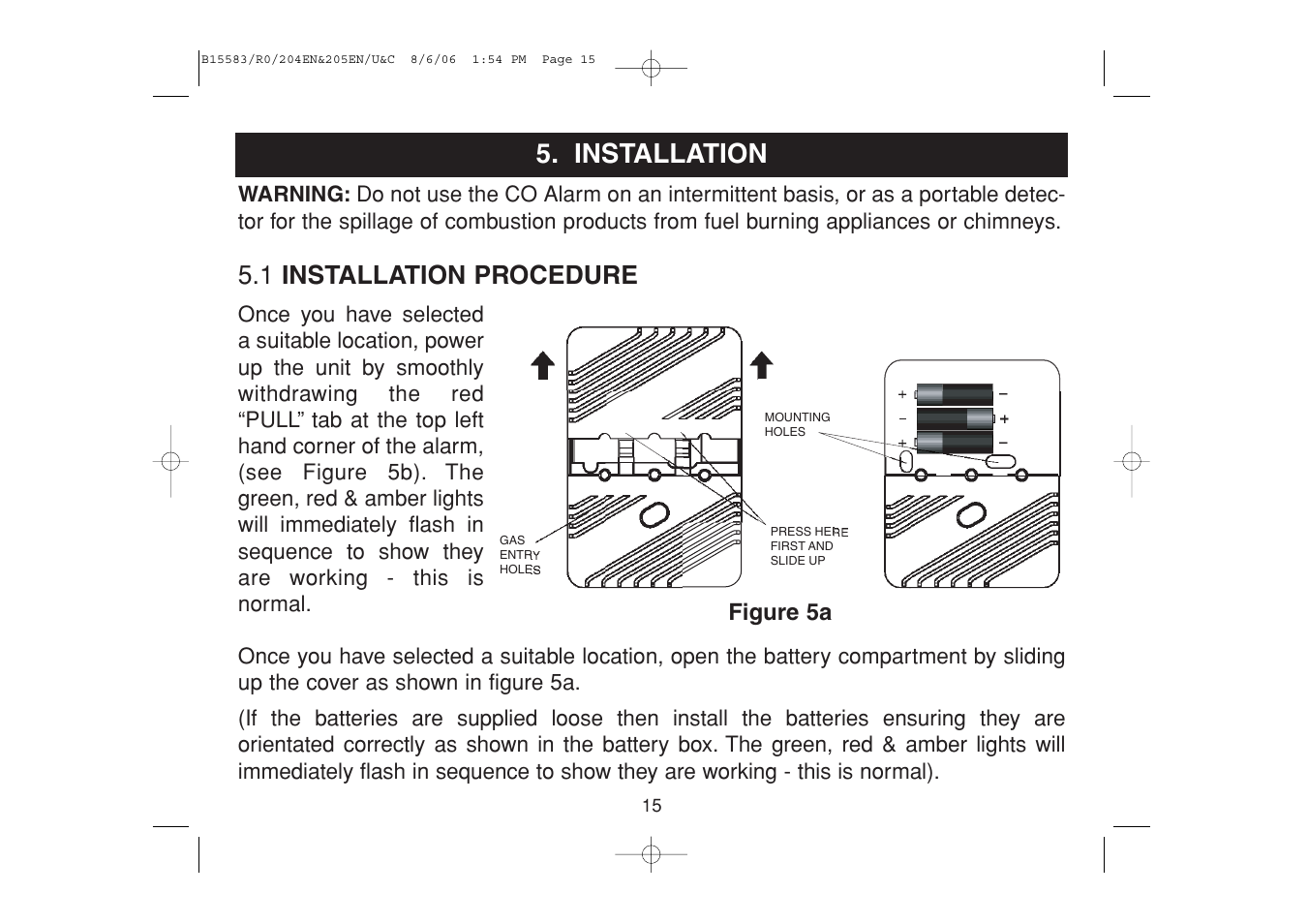 Installation, 1 installation procedure | Ei Electronics Carbon Monoxide Alarm Ei 205ENA User Manual | Page 15 / 32