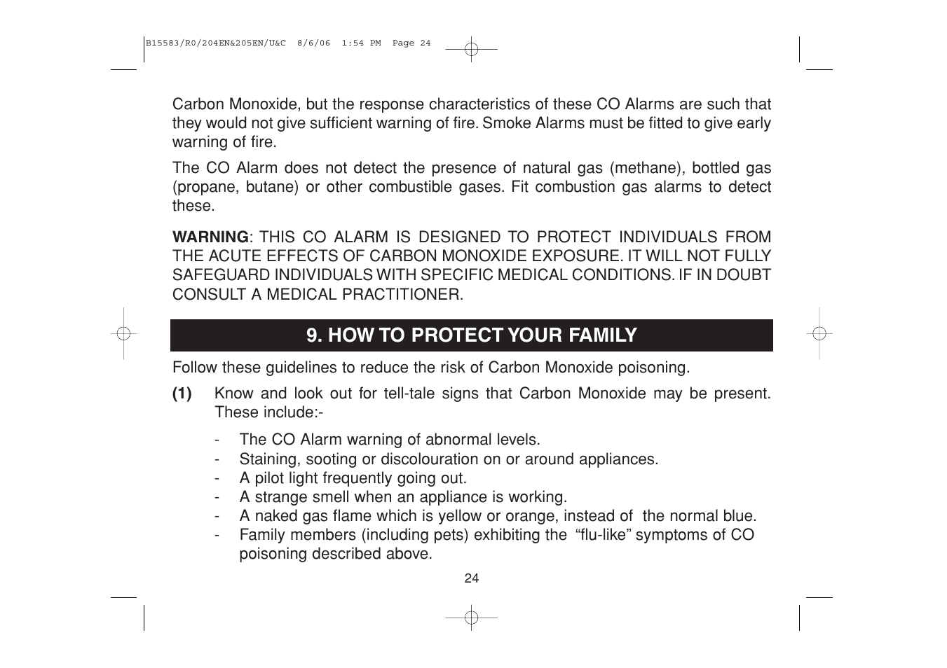 How to protect your family | Ei Electronics Carbon Monoxide Alarm Ei 205ENA User Manual | Page 24 / 32