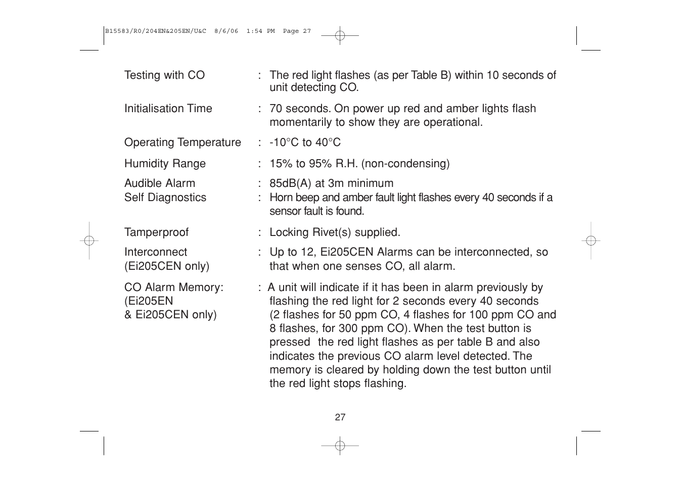 Ei Electronics Carbon Monoxide Alarm Ei 205ENA User Manual | Page 27 / 32