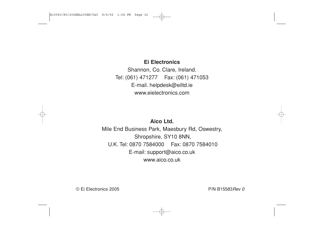 Ei Electronics Carbon Monoxide Alarm Ei 205ENA User Manual | Page 32 / 32