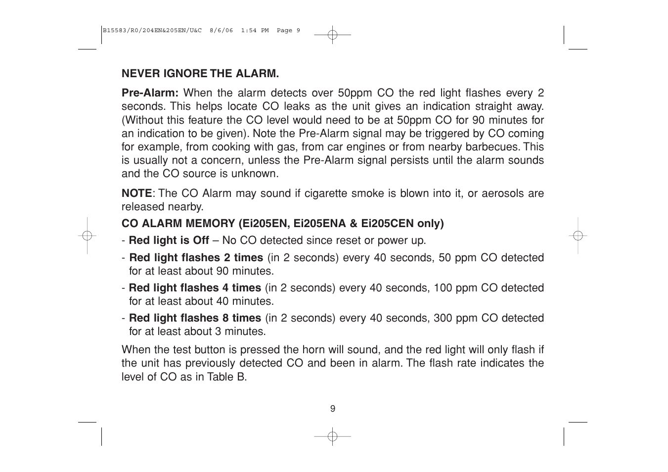 Ei Electronics Carbon Monoxide Alarm Ei 205ENA User Manual | Page 9 / 32