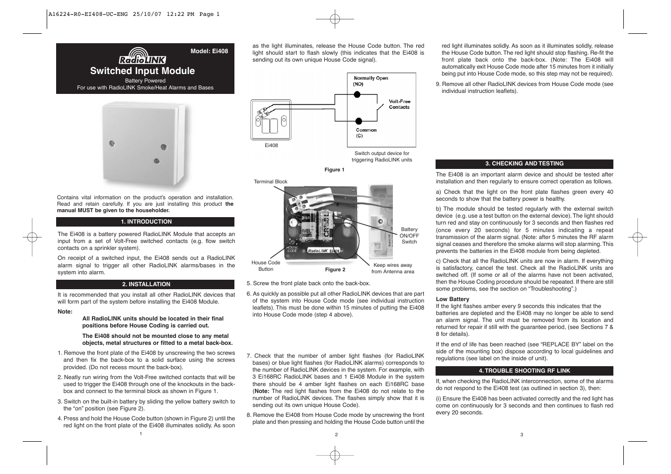 Ei Electronics RadioLink Ei408 User Manual | 2 pages