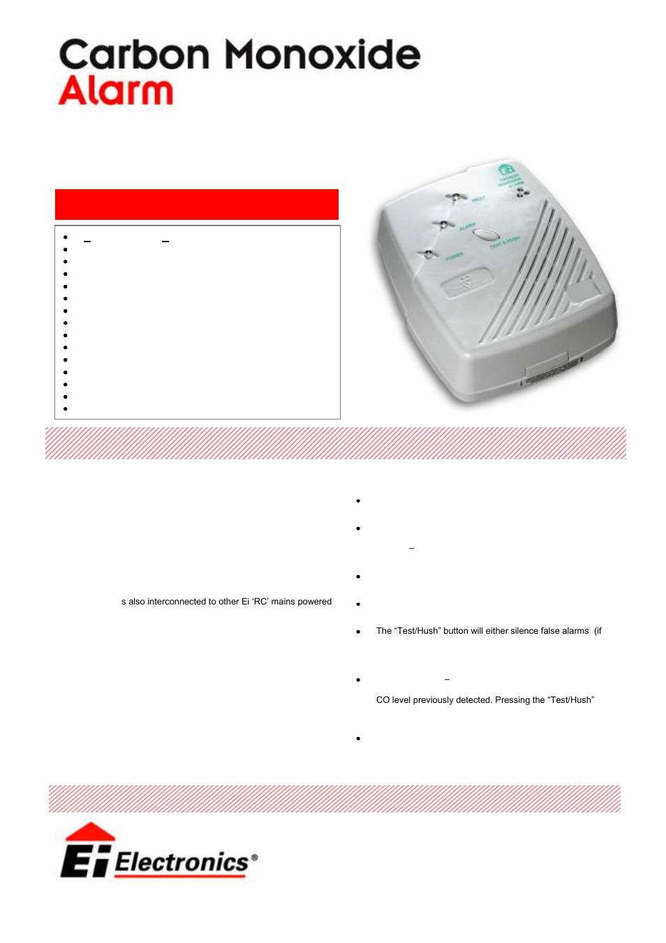 Ei Electronics Carbon Mo-noxide Alarm Ei261ENRC User Manual | 2 pages