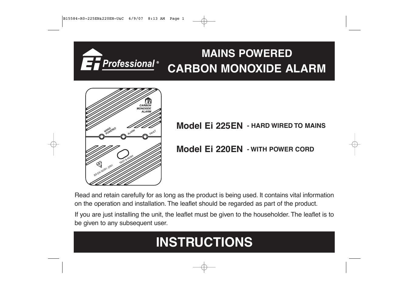 Ei Electronics Carbon Monoxide Alarm Ei220EN User Manual | 32 pages
