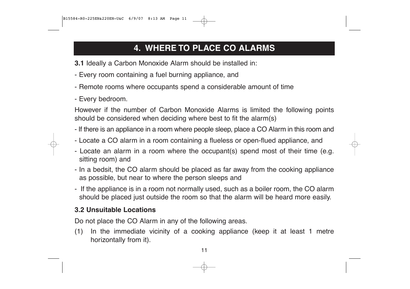 Where to place co alarms | Ei Electronics Carbon Monoxide Alarm Ei220EN User Manual | Page 11 / 32