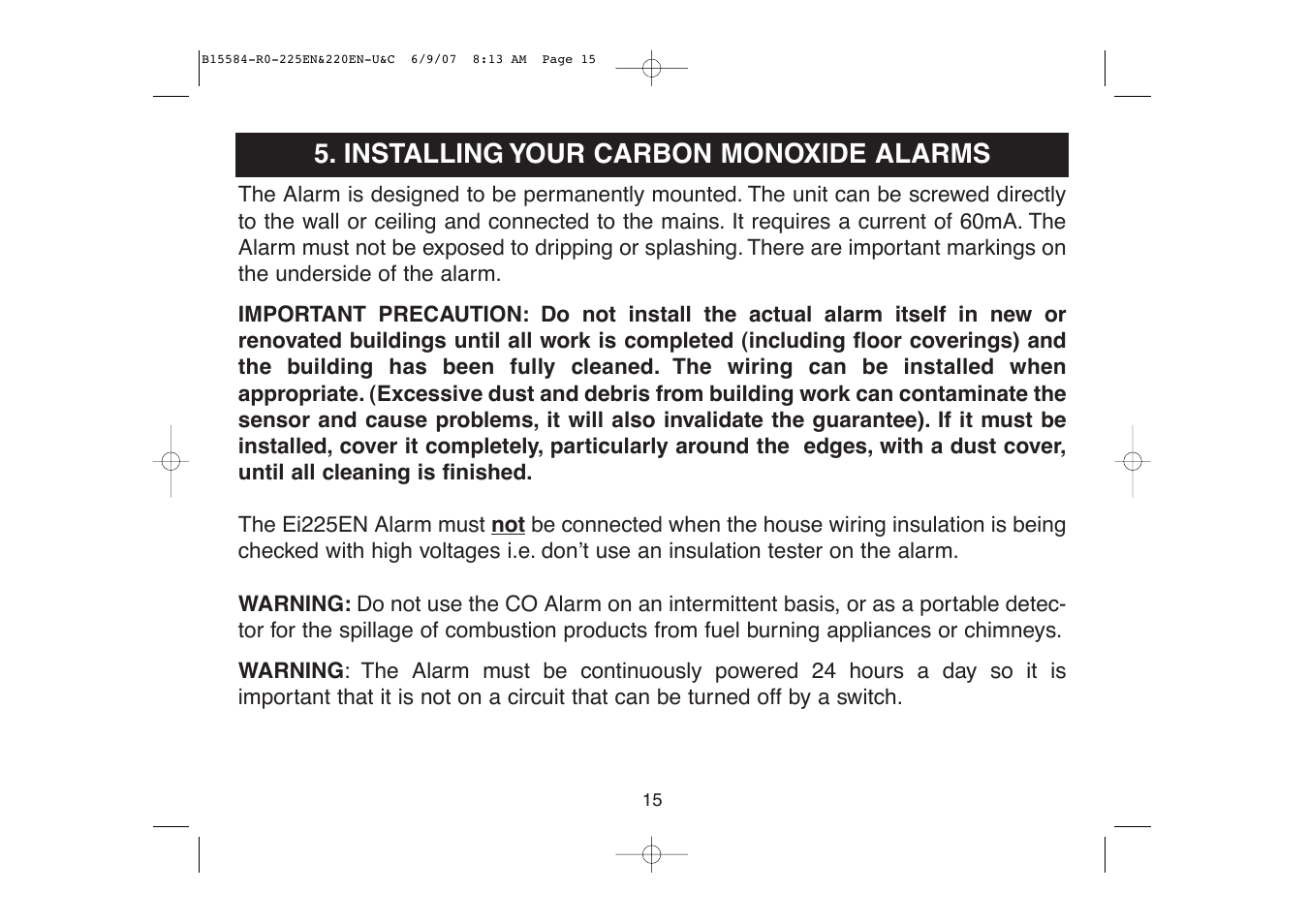 Installing your carbon monoxide alarms | Ei Electronics Carbon Monoxide Alarm Ei220EN User Manual | Page 15 / 32