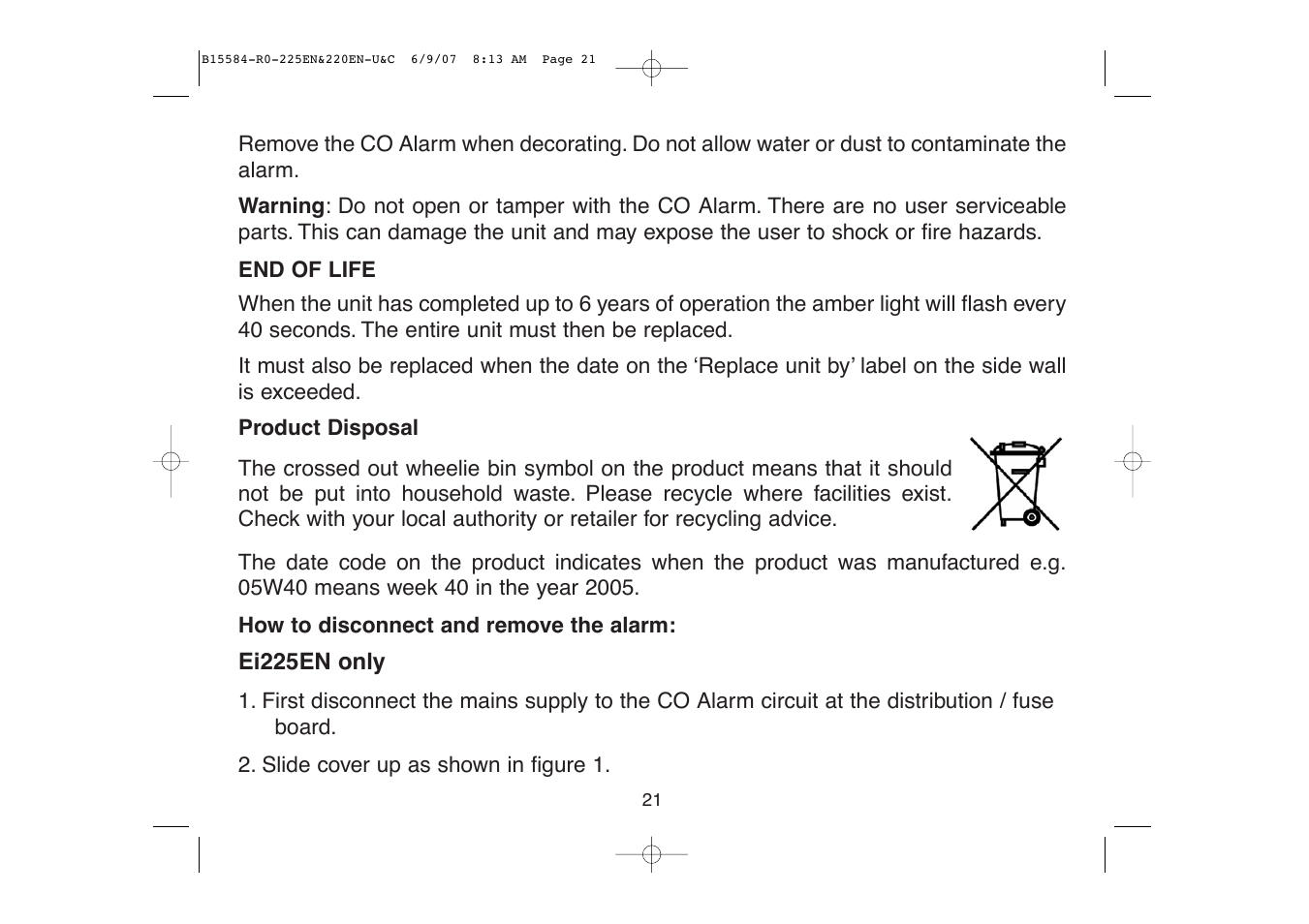 Ei Electronics Carbon Monoxide Alarm Ei220EN User Manual | Page 21 / 32