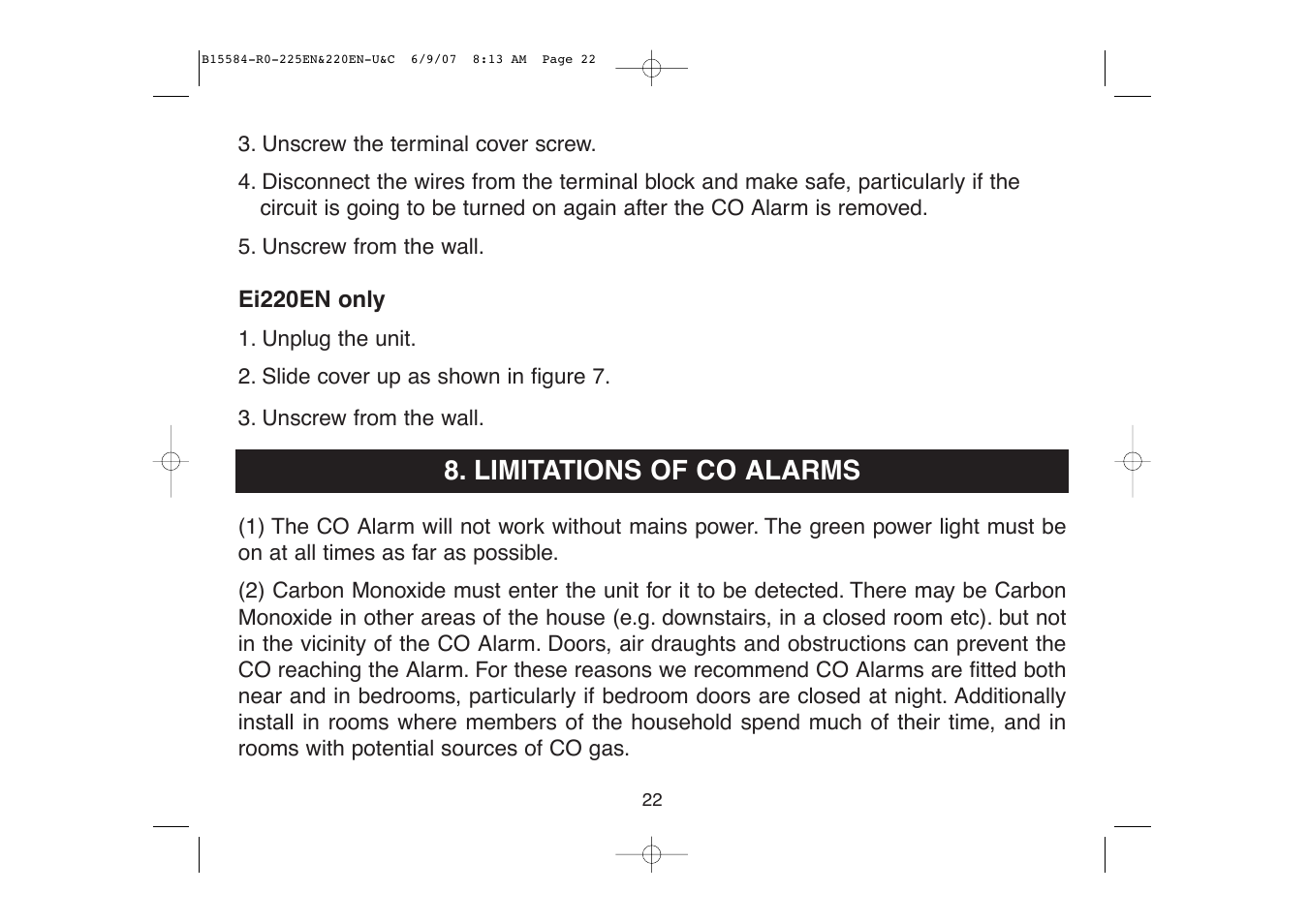 Limitations of co alarms | Ei Electronics Carbon Monoxide Alarm Ei220EN User Manual | Page 22 / 32