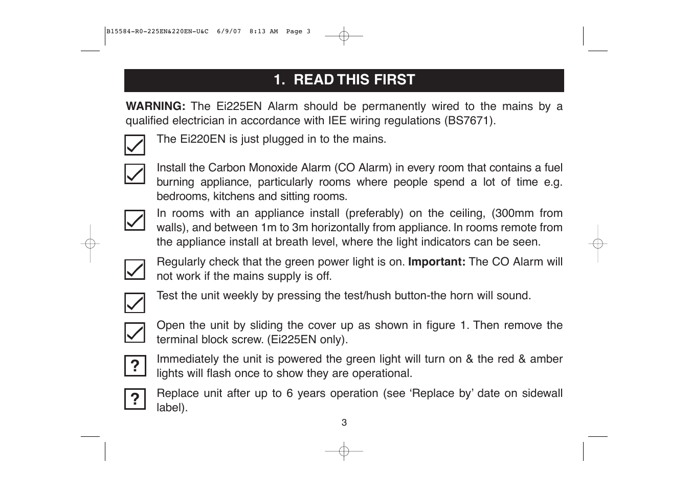 Ei Electronics Carbon Monoxide Alarm Ei220EN User Manual | Page 3 / 32