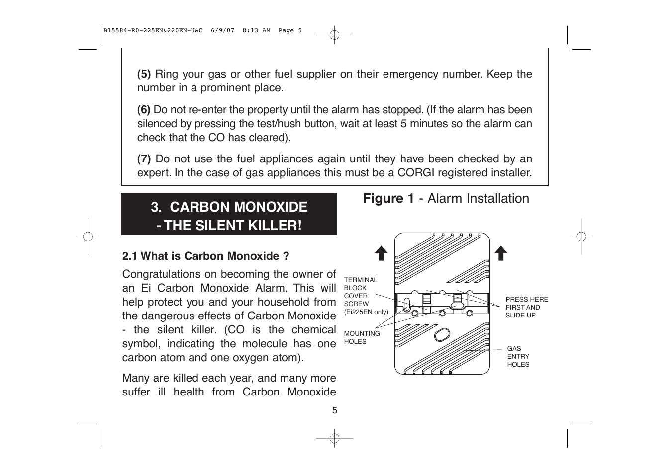 Carbon monoxide - the silent killer, Figure 1 - alarm installation | Ei Electronics Carbon Monoxide Alarm Ei220EN User Manual | Page 5 / 32