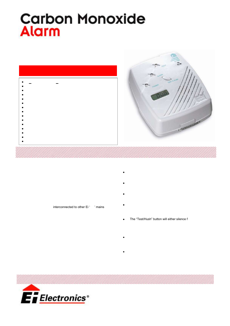 Ei Electronics Carbon Mo-noxide Alarm Ei261DENRC User Manual | 2 pages