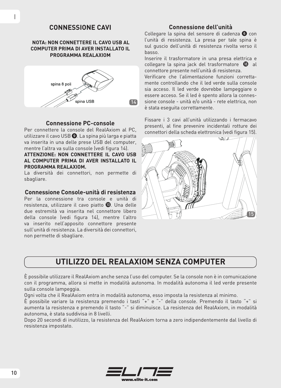 Utilizzo del realaxiom senza computer, Iconnessione cavi | Elite Real AXIOM User Manual | Page 10 / 56
