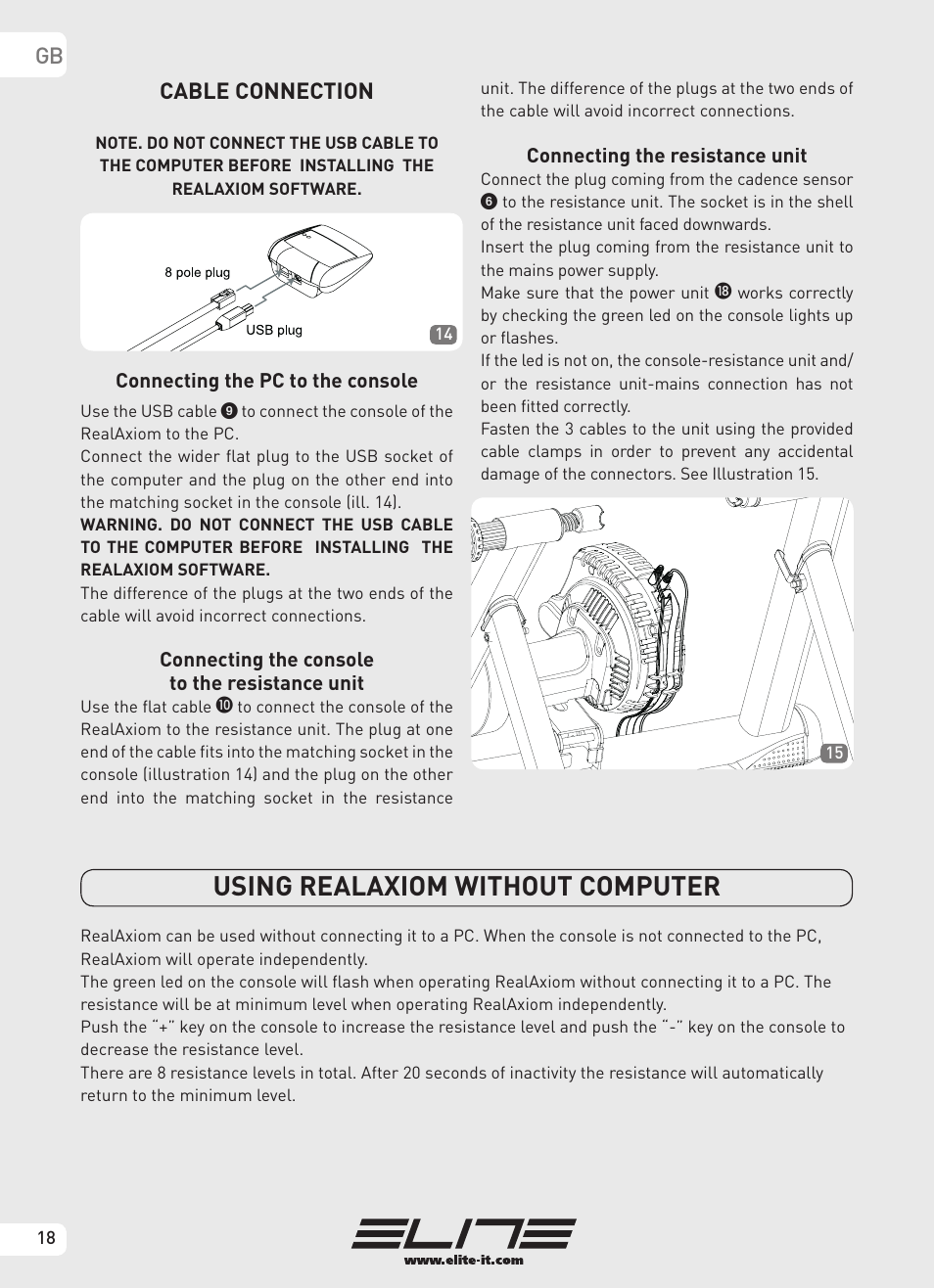Using realaxiom without computer, Gb cable connection | Elite Real AXIOM User Manual | Page 18 / 56