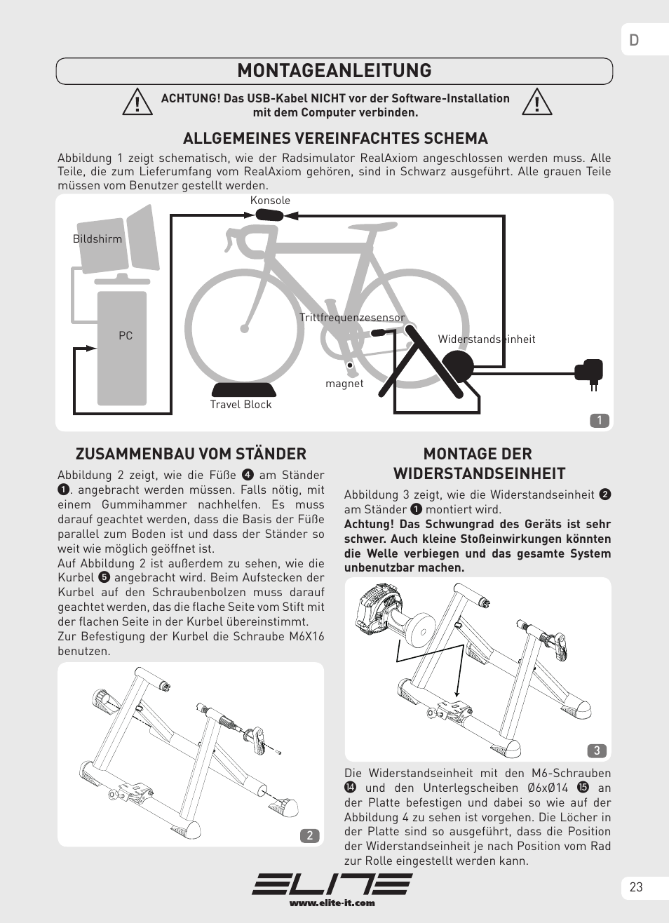 Montageanleitung, Allgemeines vereinfachtes schema, Zusammenbau vom ständer | Montage der widerstandseinheit | Elite Real AXIOM User Manual | Page 23 / 56
