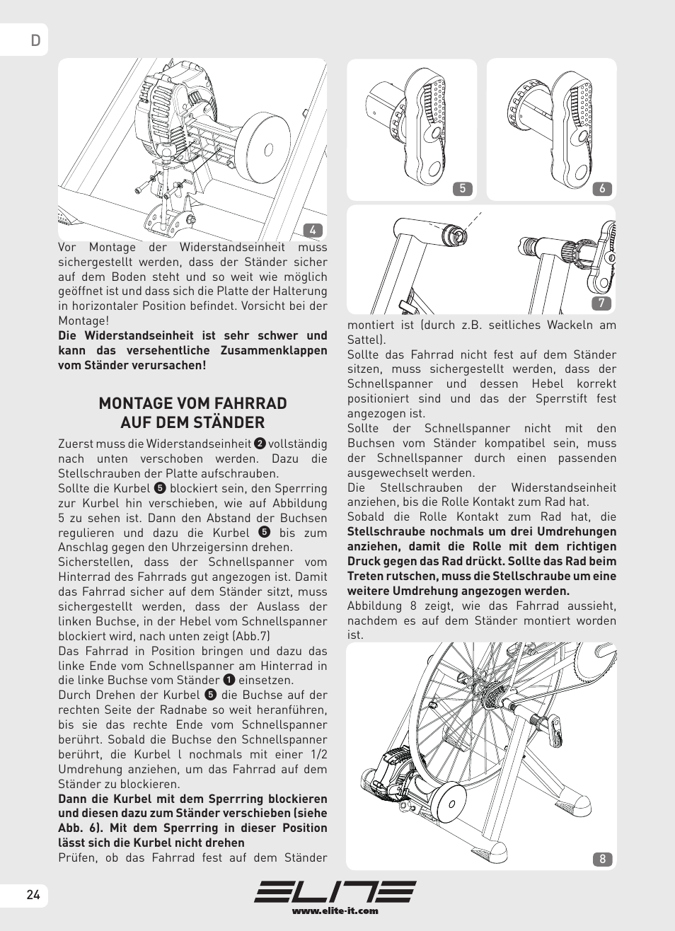Montage vom fahrrad auf dem ständer | Elite Real AXIOM User Manual | Page 24 / 56