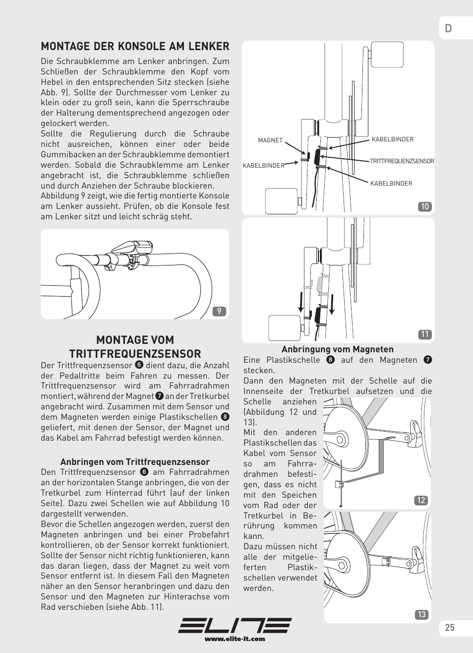 Dmontage der konsole am lenker, Montage vom trittfrequenzsensor | Elite Real AXIOM User Manual | Page 25 / 56