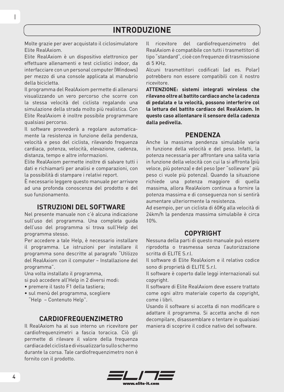 Introduzione | Elite Real AXIOM User Manual | Page 4 / 56