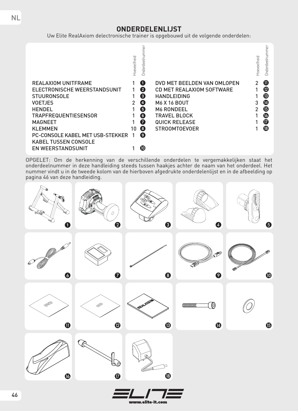 Nl onderdelenlijst | Elite Real AXIOM User Manual | Page 46 / 56