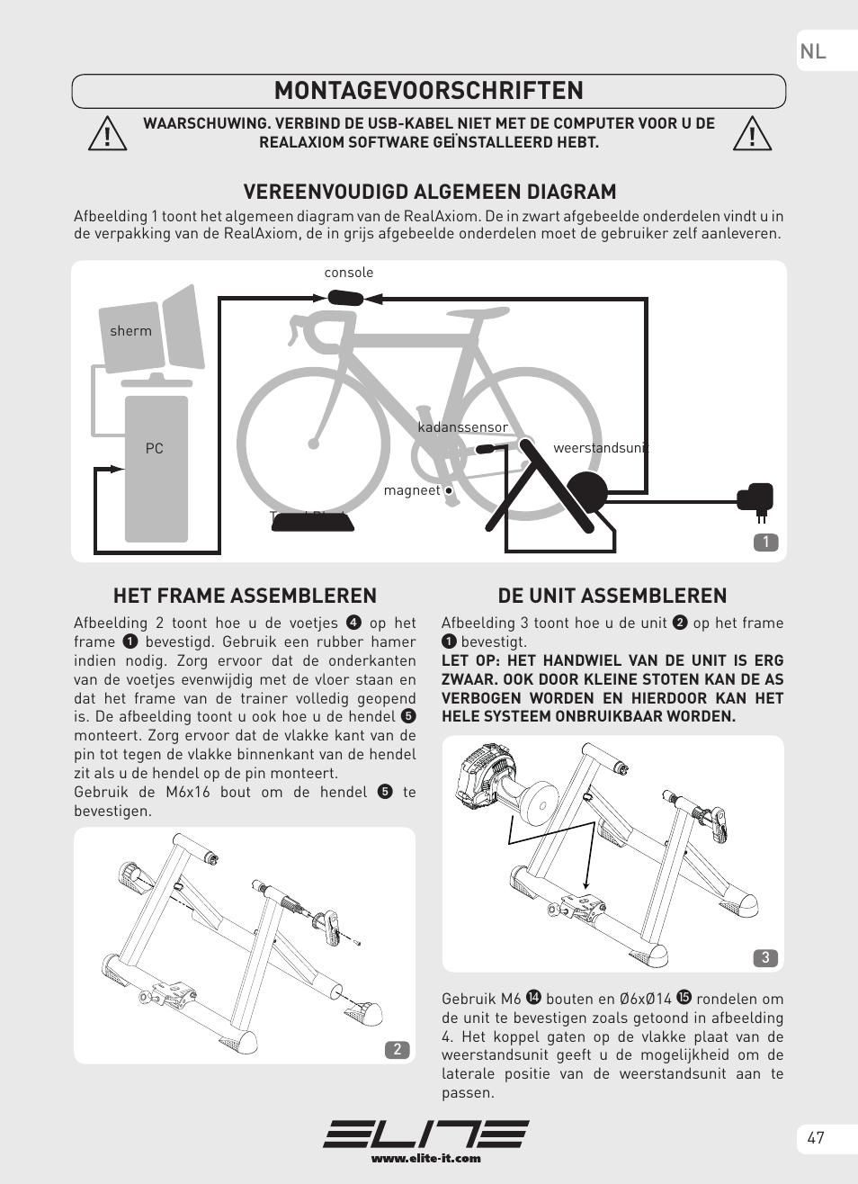 Montagevoorschriften, Vereenvoudigd algemeen diagram, Het frame assembleren | De unit assembleren | Elite Real AXIOM User Manual | Page 47 / 56