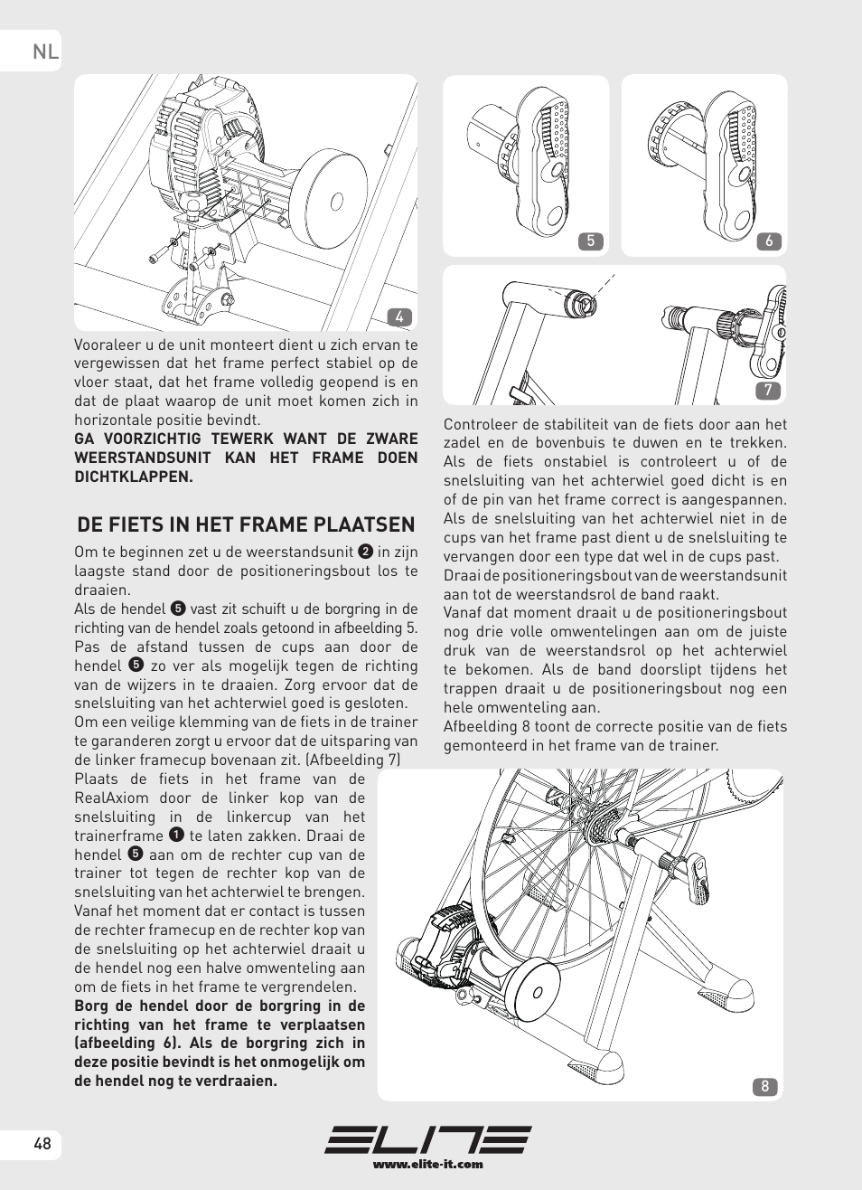 De fiets in het frame plaatsen | Elite Real AXIOM User Manual | Page 48 / 56