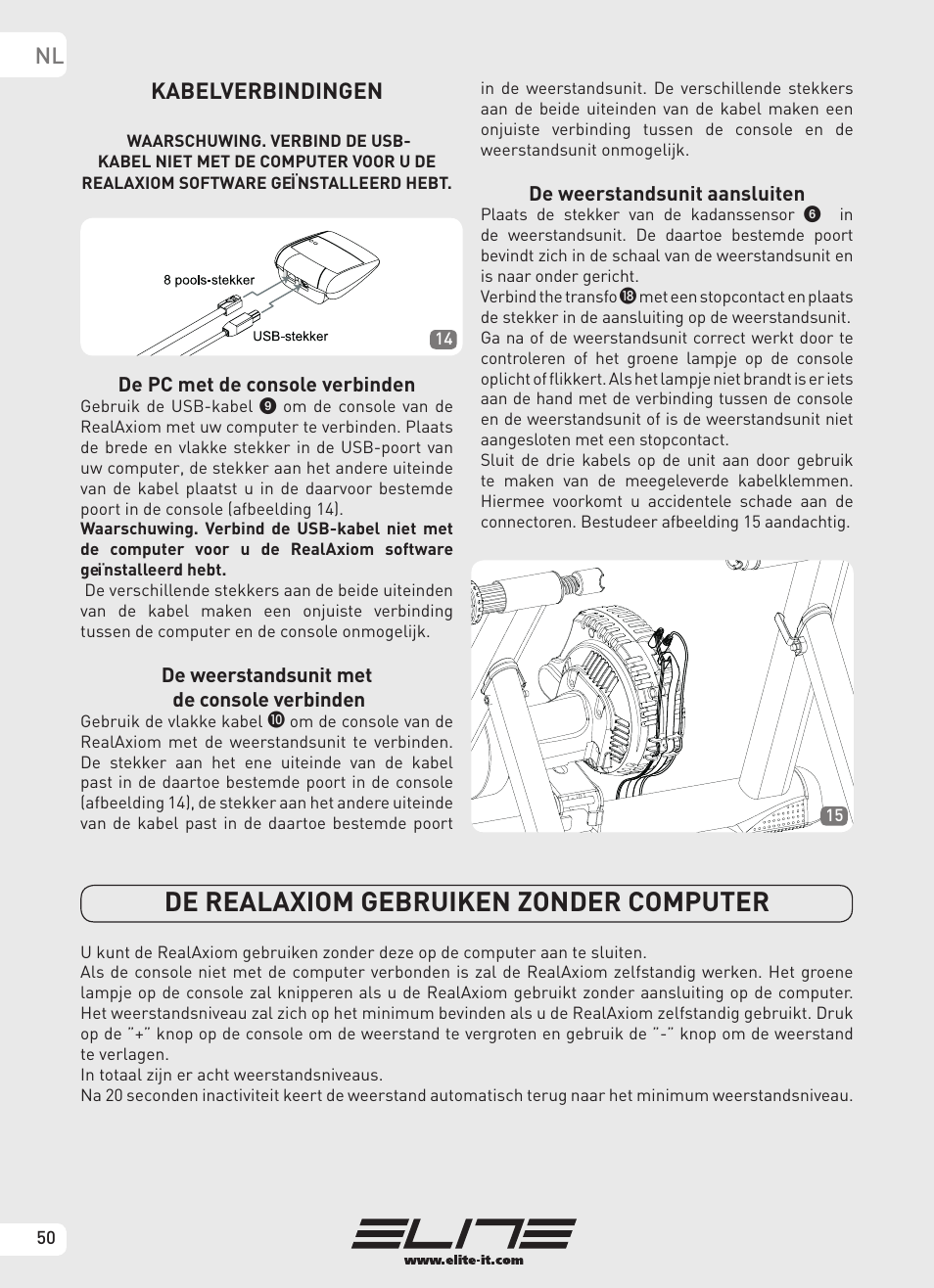 De realaxiom gebruiken zonder computer, Nl kabelverbindingen | Elite Real AXIOM User Manual | Page 50 / 56