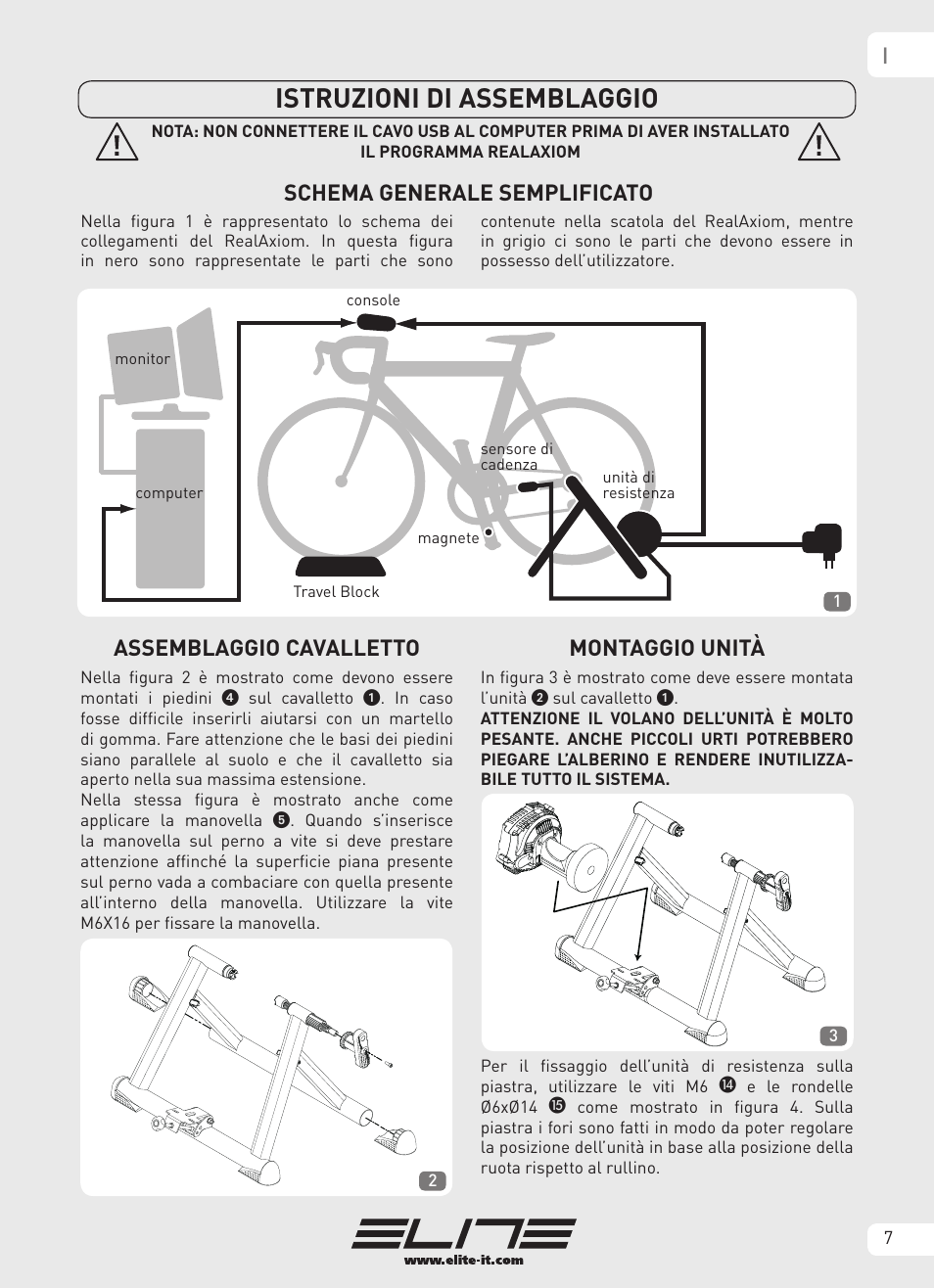 Istruzioni di assemblaggio, Montaggio unità | Elite Real AXIOM User Manual | Page 7 / 56