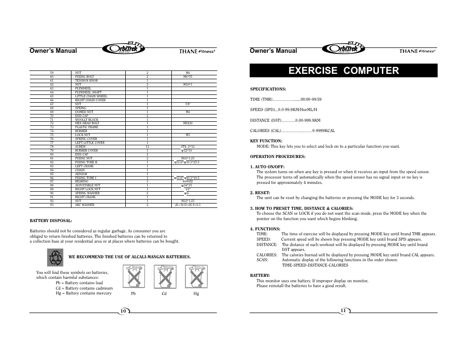 Exercise computer, Owner’s manual | Elite BK2080 User Manual | Page 6 / 7