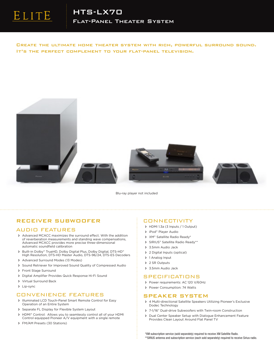 Elite HTS-LX70 User Manual | 2 pages