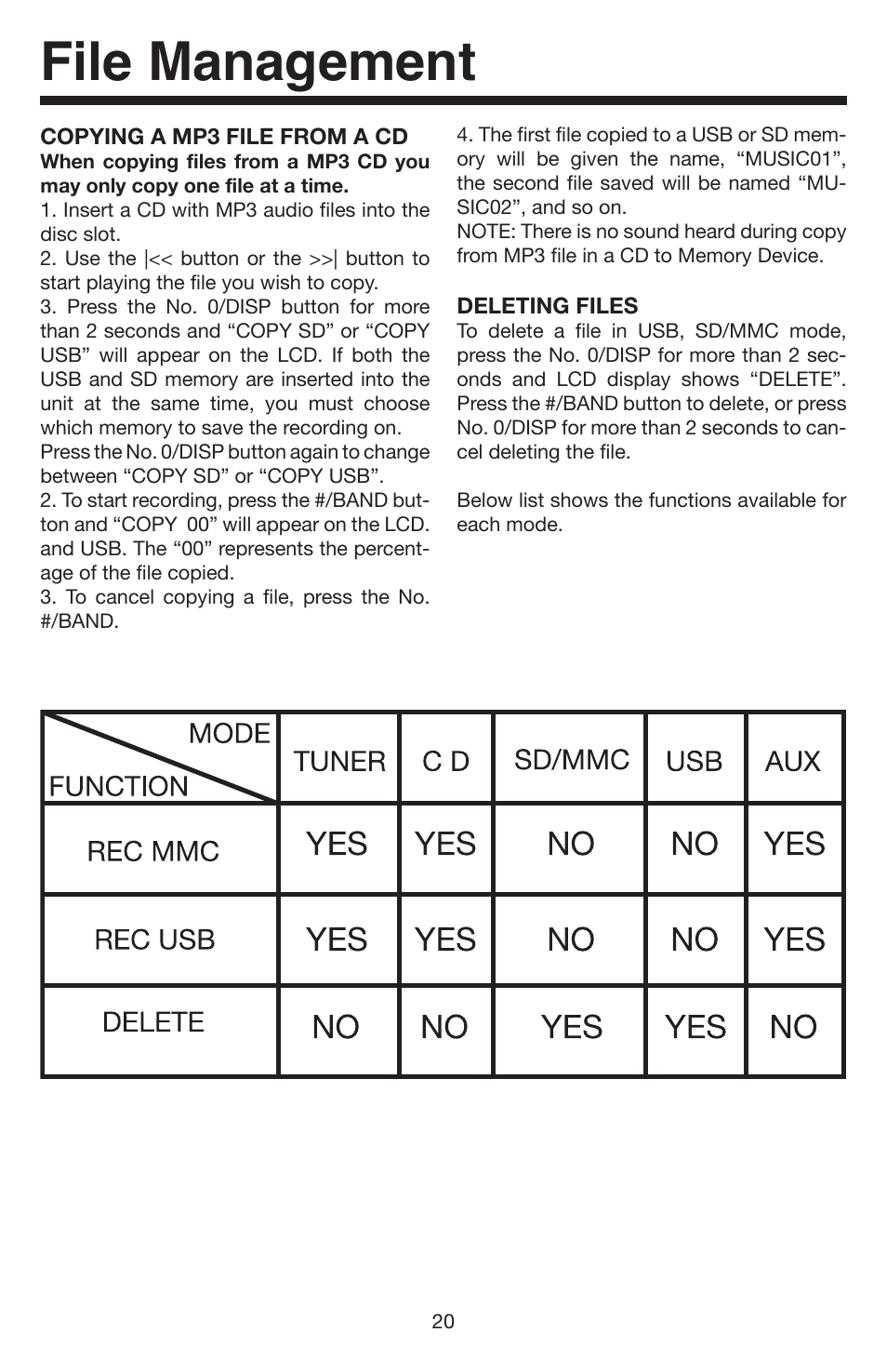 File management | Elite Bluetooth VR500CS-BT User Manual | Page 20 / 24