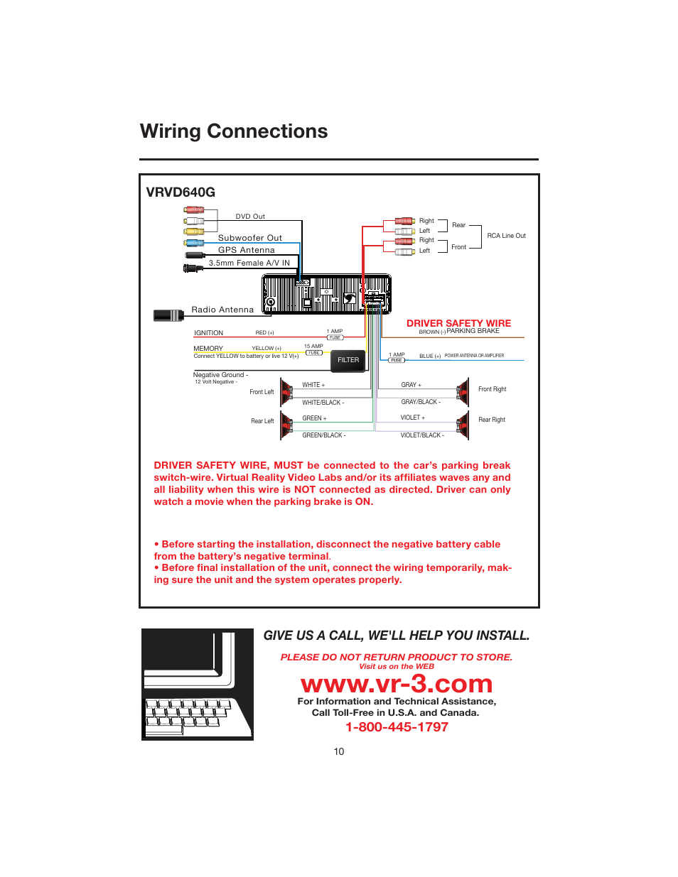 Wiring connections | Elite VRVD640G User Manual | Page 10 / 68
