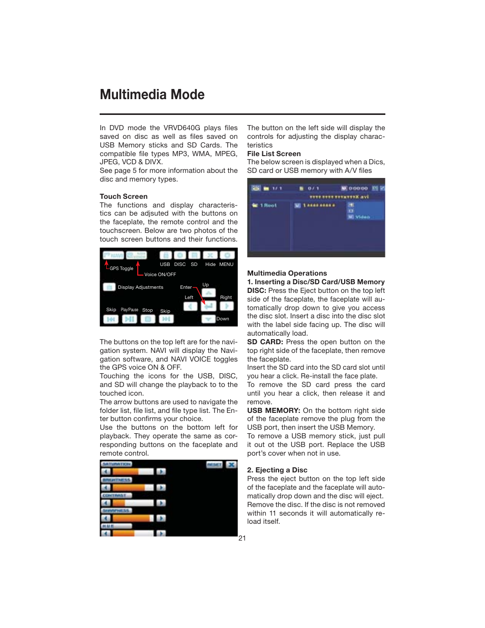 Multimedia mode | Elite VRVD640G User Manual | Page 21 / 68
