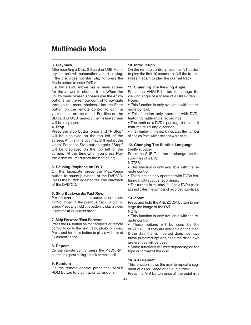 Multimedia mode | Elite VRVD640G User Manual | Page 22 / 68