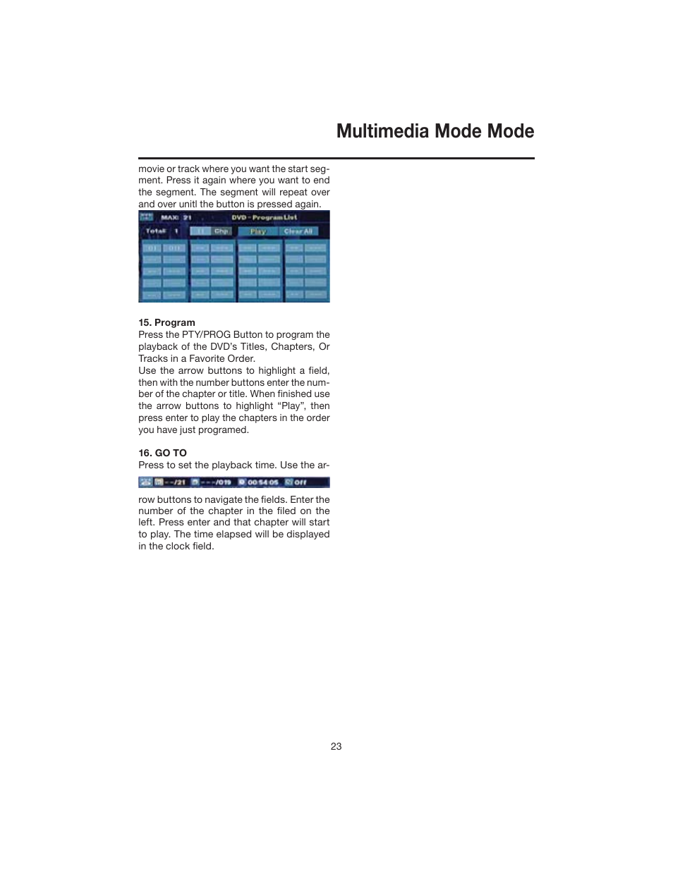 Multimedia mode mode | Elite VRVD640G User Manual | Page 23 / 68