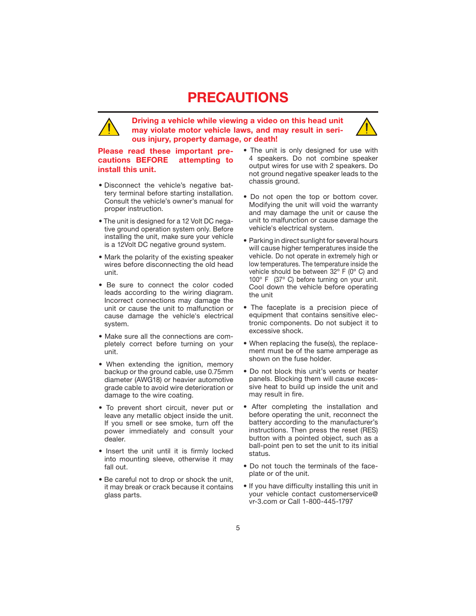 Precautions | Elite VRVD640G User Manual | Page 5 / 68