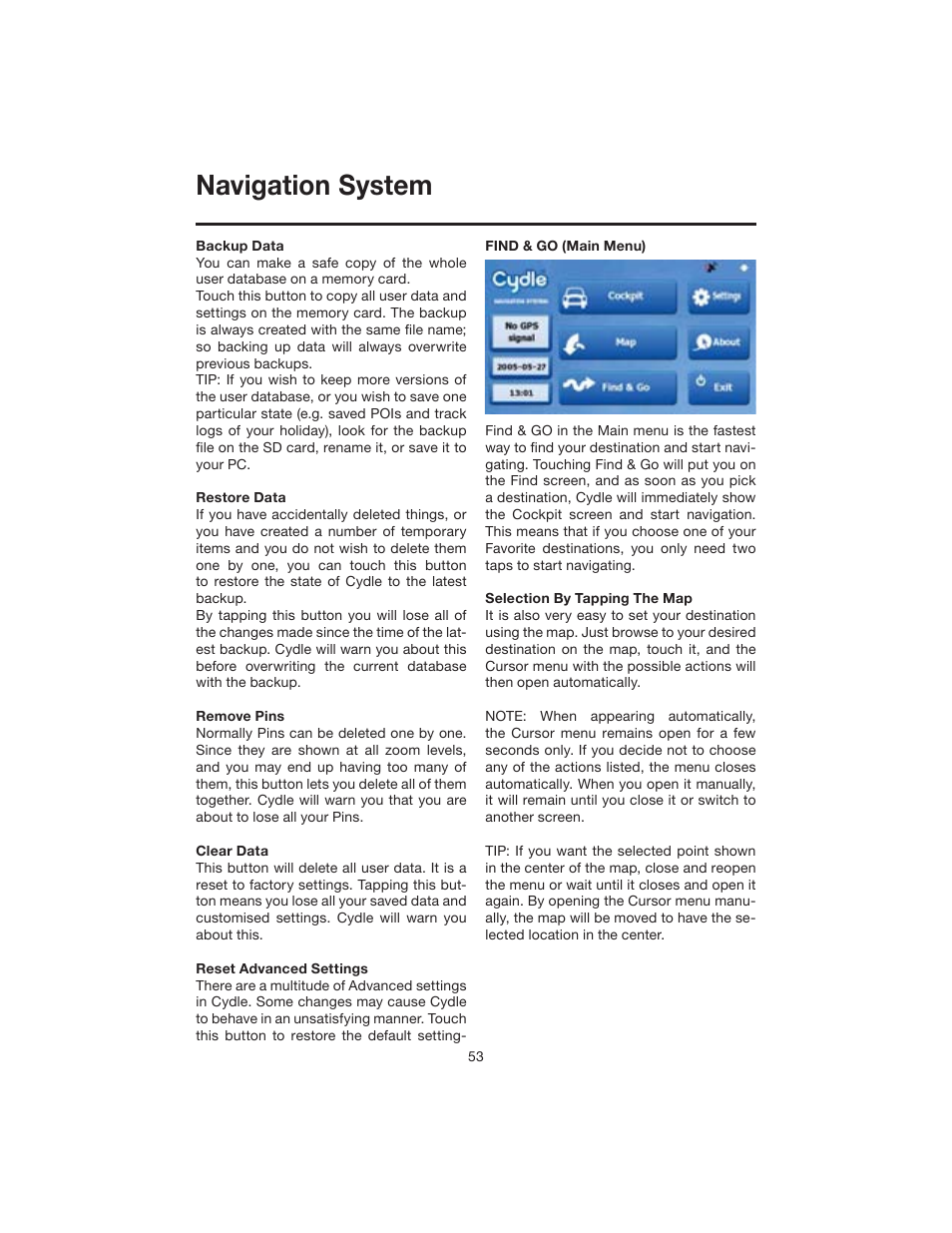 Navigation system | Elite VRVD640G User Manual | Page 53 / 68
