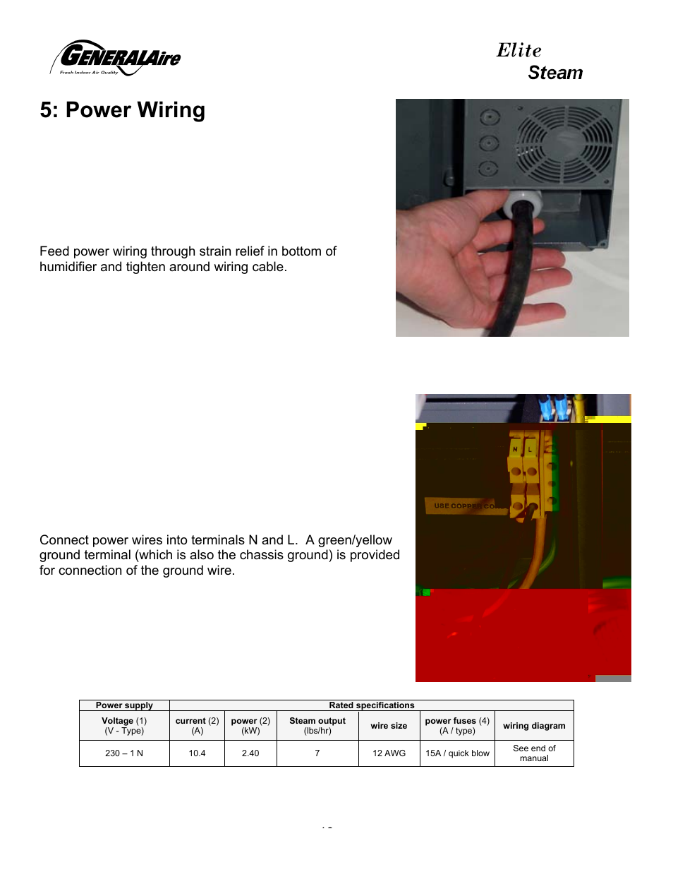 Power wiring | Elite Steam humidifier User Manual | Page 10 / 24