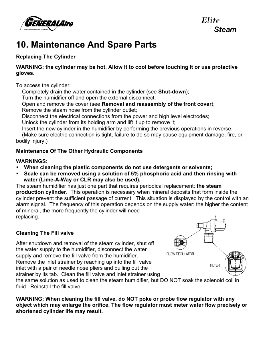 Maintenance and spare parts | Elite Steam humidifier User Manual | Page 18 / 24