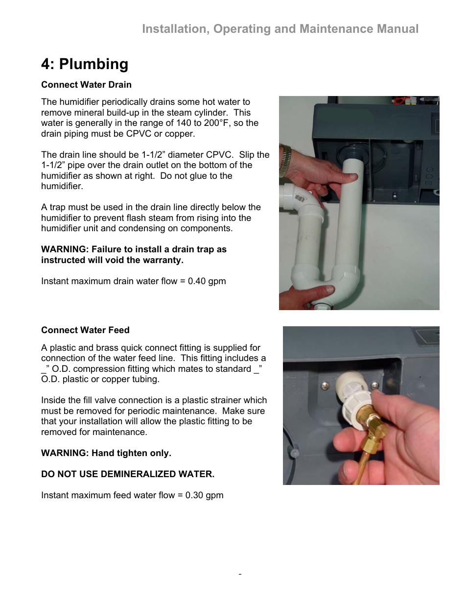 Plumbing, Installation, operating and maintenance manual | Elite Steam humidifier User Manual | Page 9 / 24