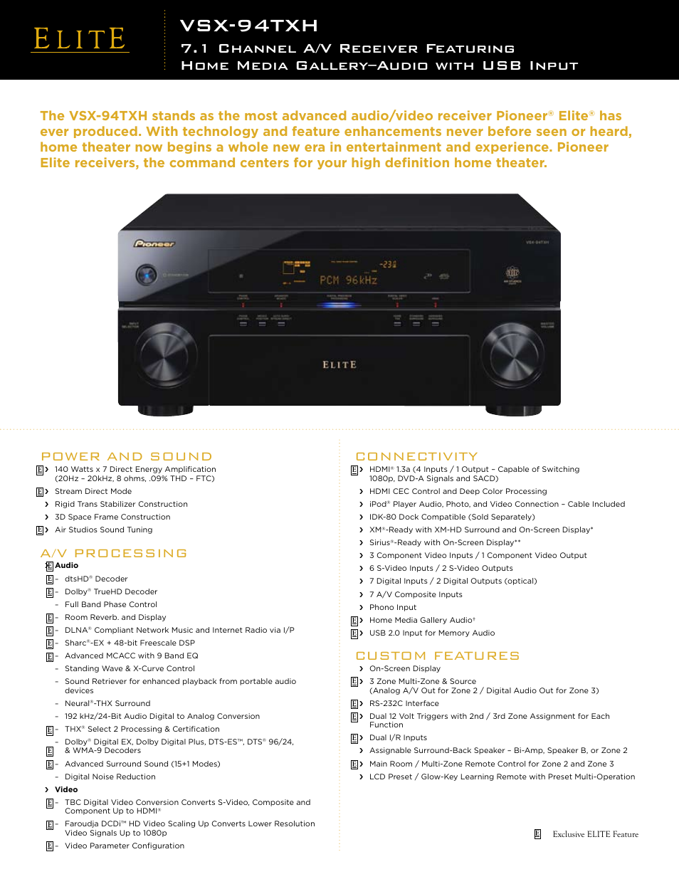 Elite VSX-94TXH User Manual | 2 pages